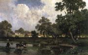 unknow artist Paysage d ete avec vaches dans la mare painting